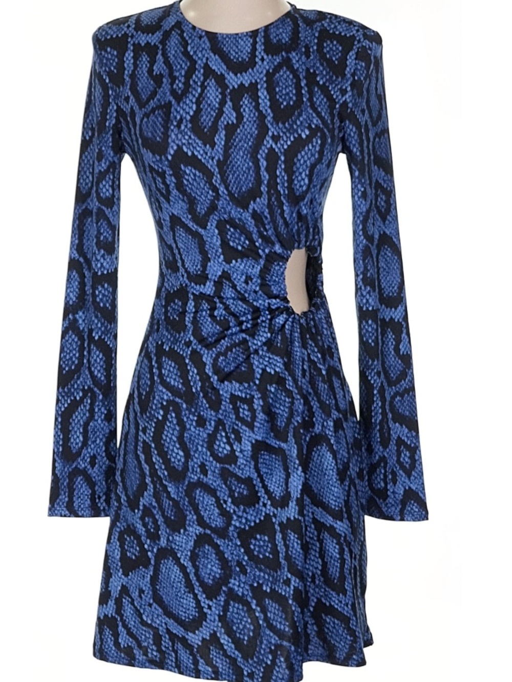 DANIELLE BERNSTEIN Ruched O-Ring Mini Dress Snakeskin Stonewash Multi